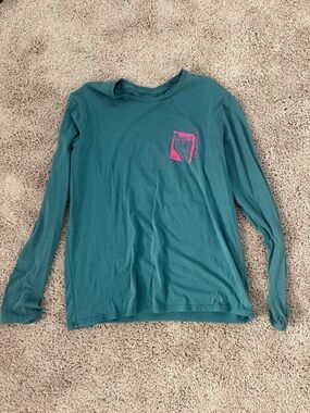 Janji Women’s Large Circa Daily Teal Long-Sleeve Tee with Pink Graphic